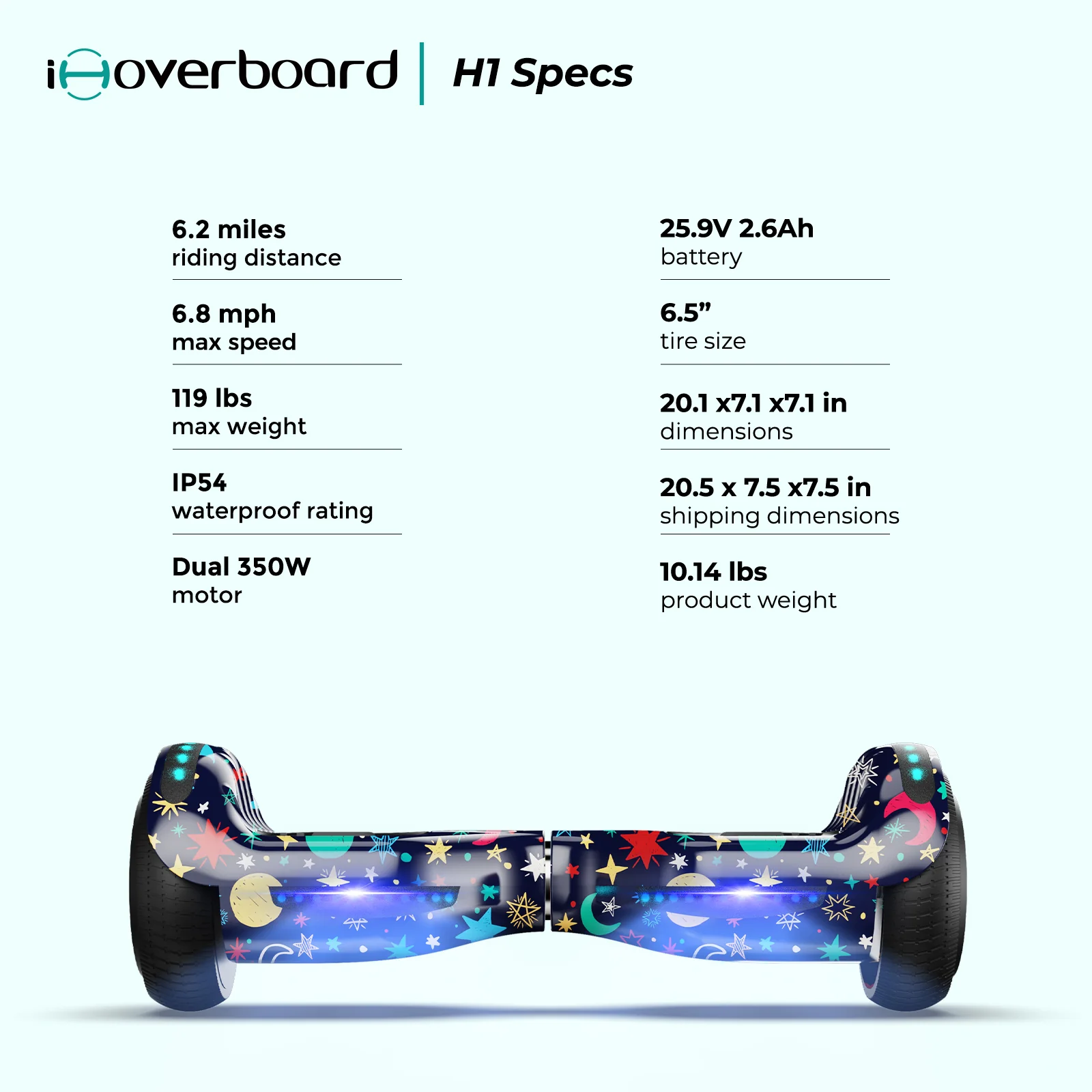 H1 Self Balancing Hoverboard with Bluetooth Music and LED Lights - Image 13