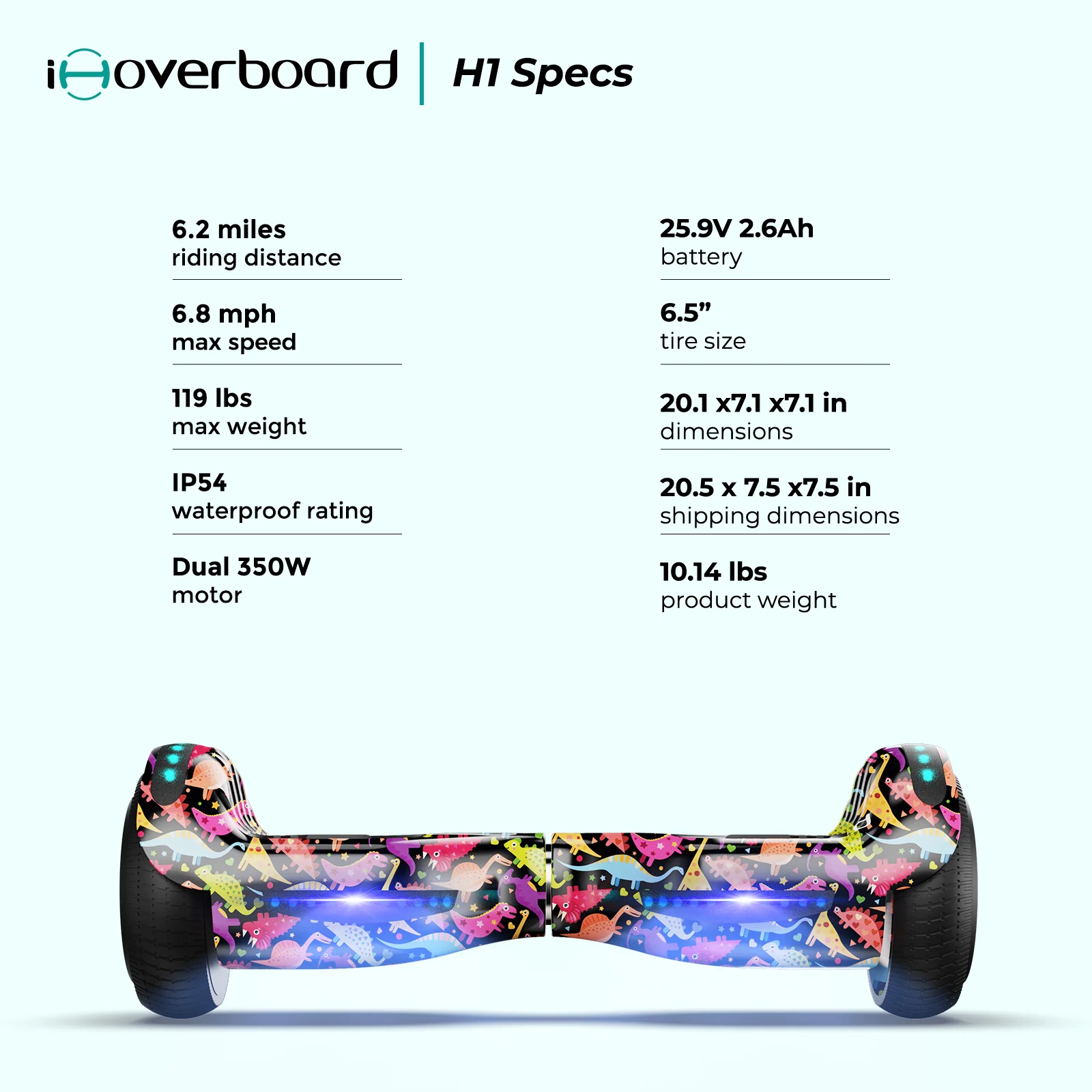 H1 Self Balancing Hoverboard with Bluetooth Music and LED Lights - Multiple Colors - Image 14