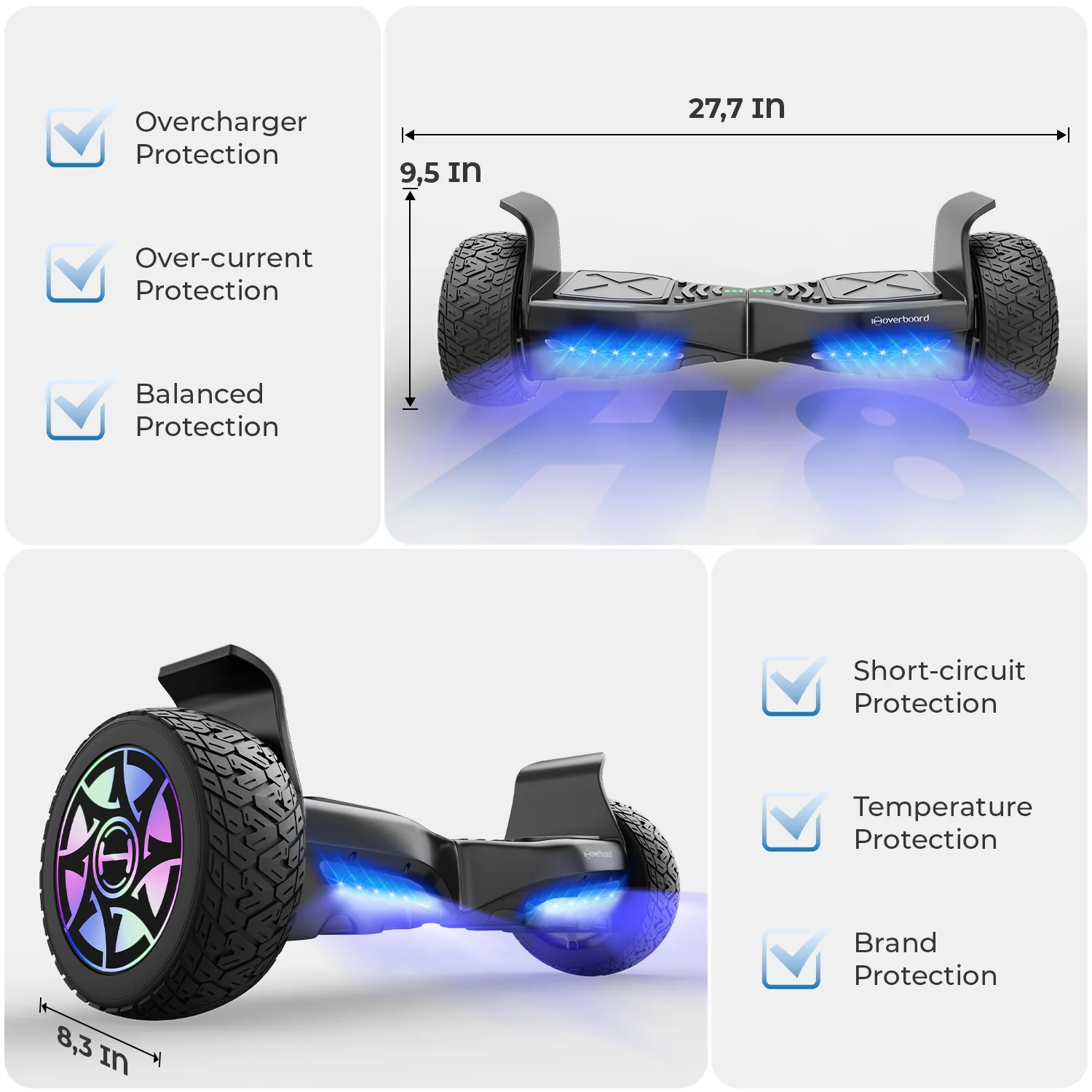 H8Max 8.5" Off Road Hoverboard with Bluetooth Music and LED Lights - Self Balancing System - Image 9