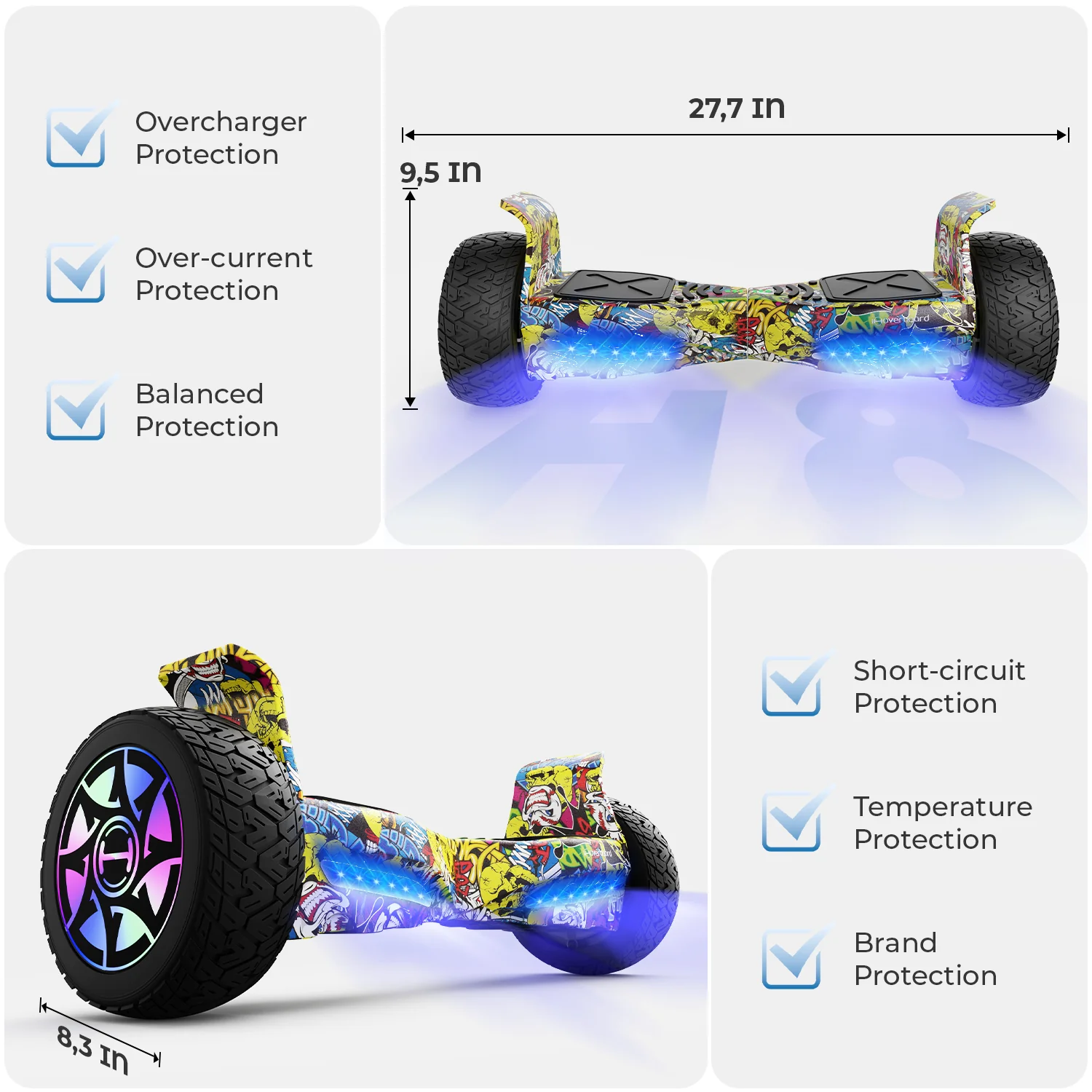 8.5" H8Max Off Road Hoverboard with Bluetooth Music and LED Lights - Self Balancing System - Image 9