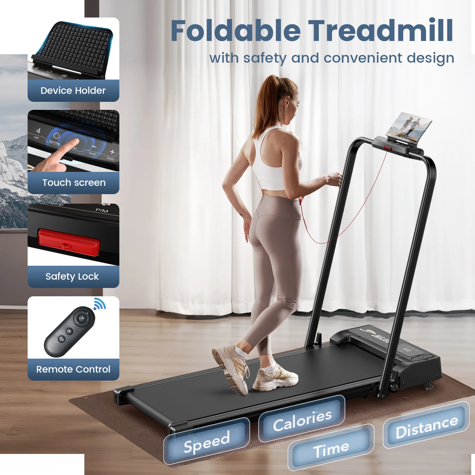 JT51 / JT52 Folding Walking Pad Treadmill with Handrails - Image 6