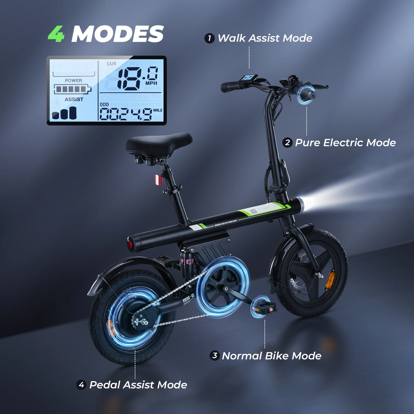 U1 Foldable Electric Bike 500W - Image 7