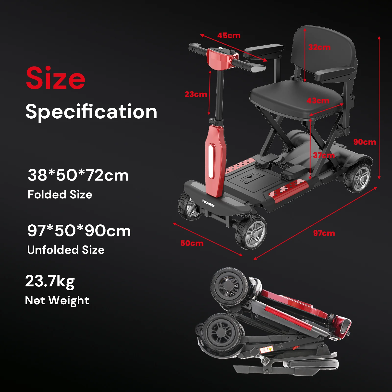 iScooter X11 4-Wheel Folding Mobility Scooter - Image 8